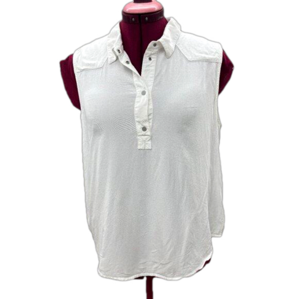 Calvin Klein Jeans White Sleeveless Snap Button Shirt Collar Tunic L